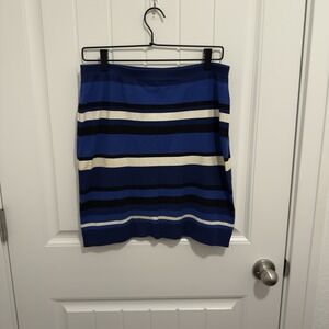 Karen Kane Women's Pullon Stretchy Blue/Black/Ivory Stripe Mini Skirt Size M